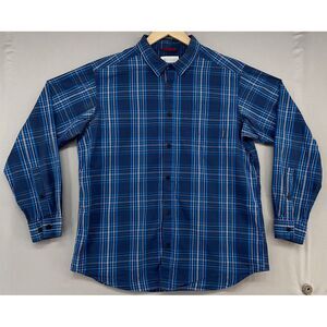 Columbia‎ Sportswear Button Shirt Mens LARGE-Long Sleeve-Plaid-Casual Dress-Blue